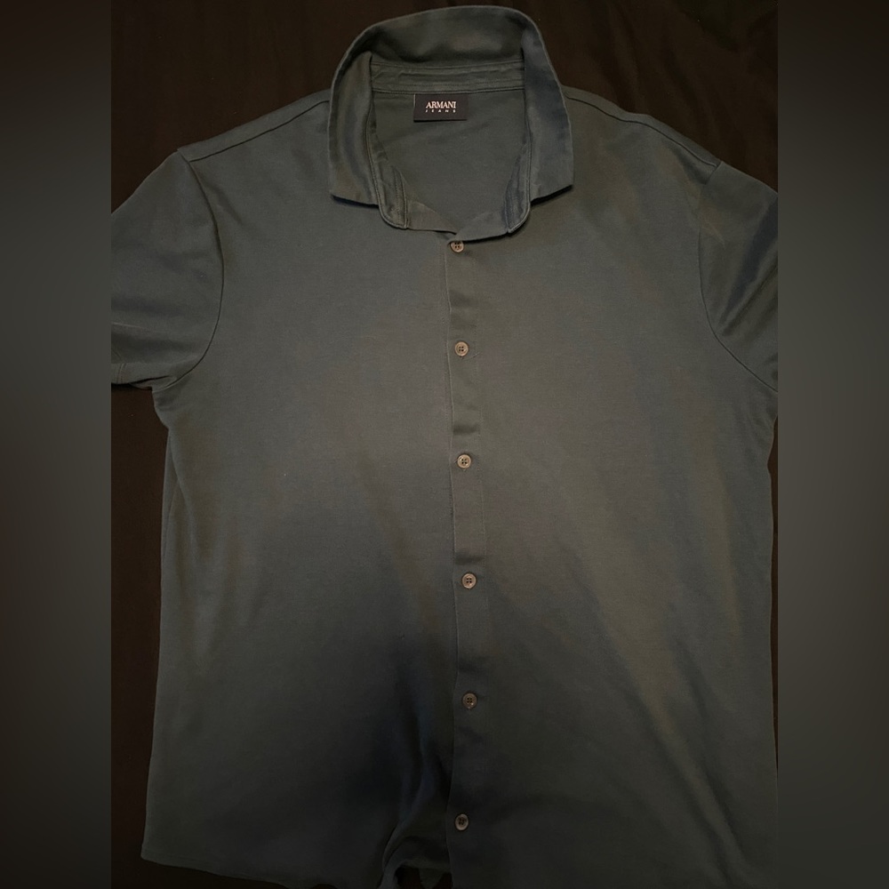 ARMANI VINTAGE GREEN DRESS SHIRT SHORT SLEEVE